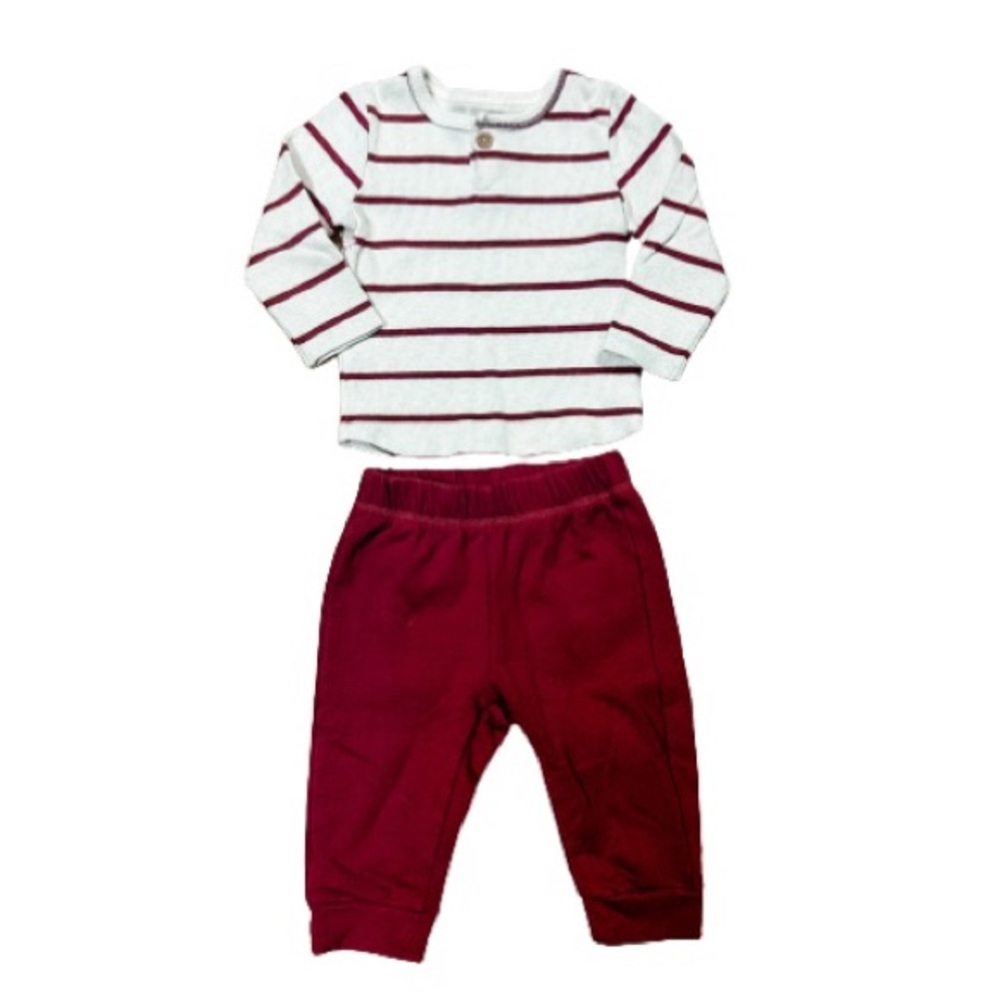 Ever & Ever White & Red Striped Henley & Joggers Matching Outfit Baby Size 9M